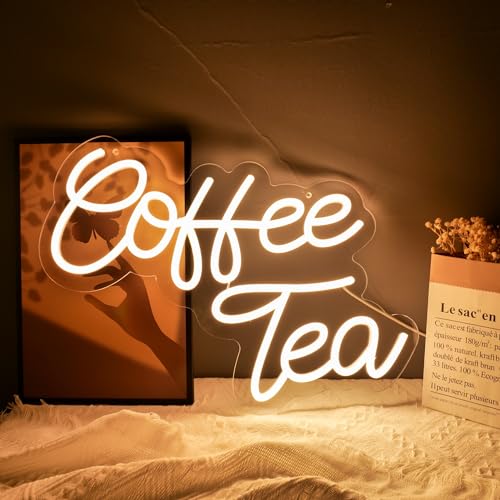 Qianese WORDS NEON Coffee Neon Sign Coffee And Tea Bar Light Sign Led Hanging Wall Art Sign "16.9 X 10.6 Inch Warm White Letter Led Sign cover
