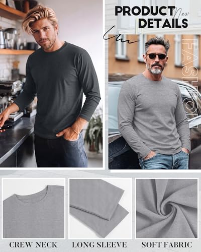 Image of August Alley 4 Pack Men's Big and Tall Cotton Shirts L-7XL, Long Sleeve Oversized Tops Loose Casual Large T-Shirts Basic Tee
