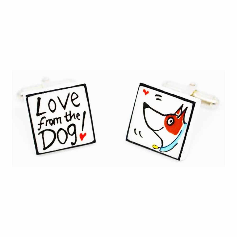 Love from the Dog with Blue Collar Cufflinks by Sonia Spencer, in Presentation Gift Box. Hand painted
