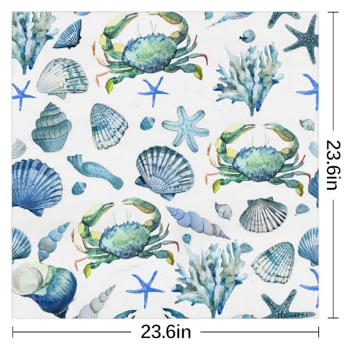 Ocean Animal Square Head Scarf for Women Beach Shells Hair Scarf Fashion Lightweight Silk Like Scarves Neckerchief Hair Wrap Neck Scarf 23.6''x23.6''2