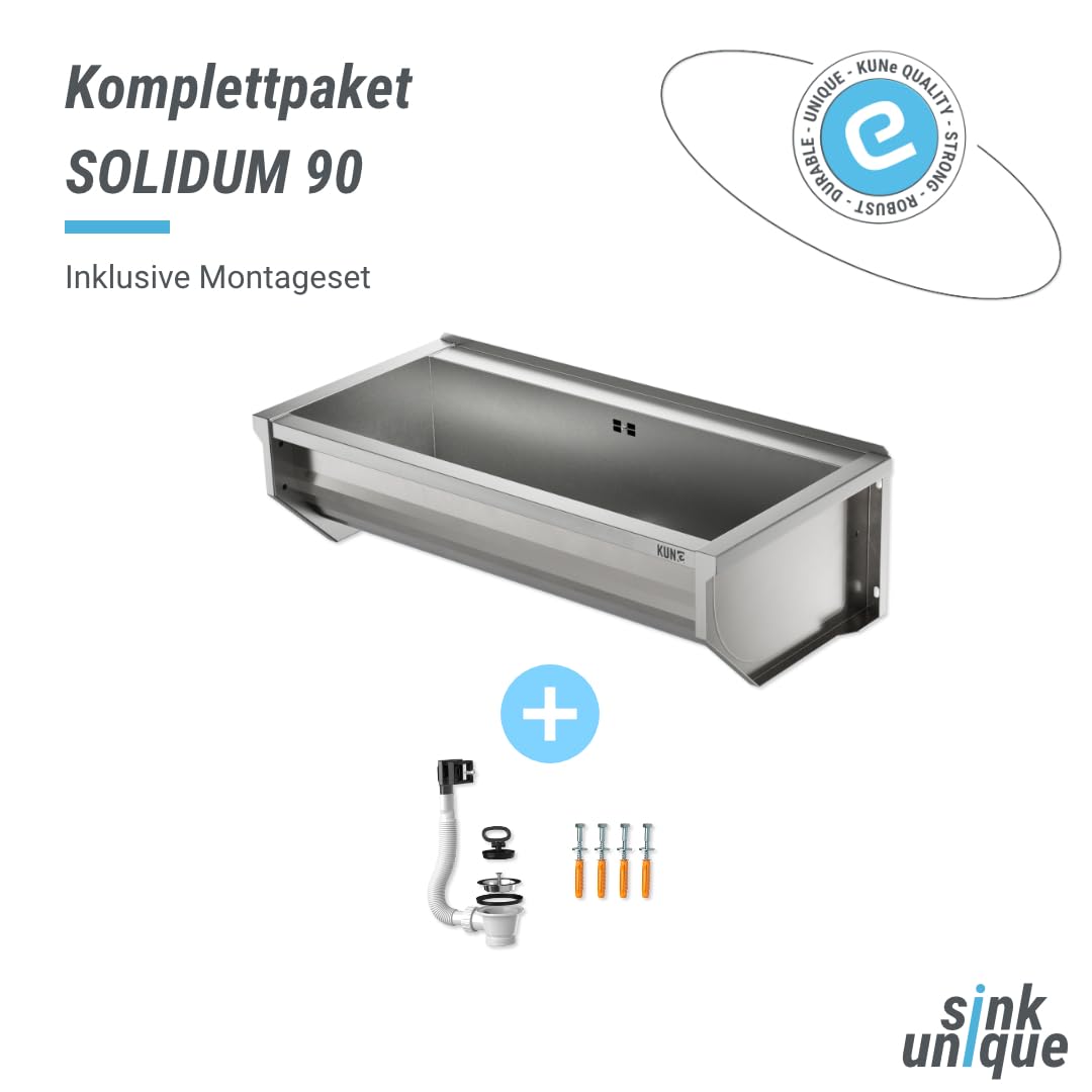 KUNe SOLIDUM 90 - Ausgussbecken Edelstahl zur Wandmontage - Außenmaße 98 x 47 x 28 (BxTxH) cm
