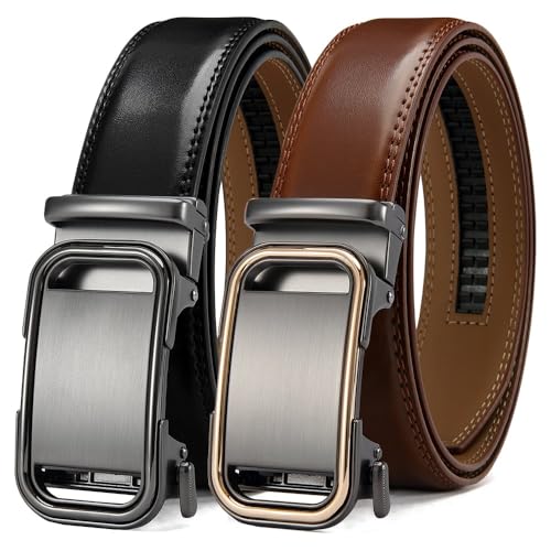 Ratchet Belt for Men - 2 Packs Leather Mens belt For Gift Men Dress and Casual,Trim to Fit