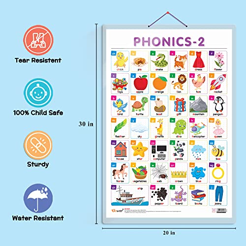 Image of Set of 2 Baarahkhadee and PHONICS - 2 Early Learning Educational Charts for Kids | 20 inchX30 inch inch |Non-Tearable and Waterproof | Double Sided Laminated | Perfect for Homeschooling, Kindergarten and Nursery Students