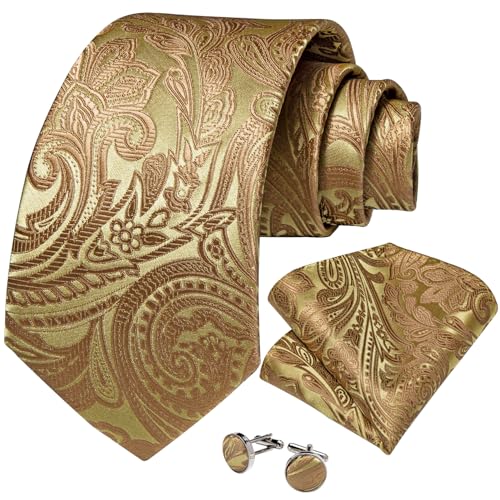 Image of DiBanGu Mens Paisley Tie Set Silk Woven Jacquard Necktie and Pocket Square Cufflinks Gift Set for Wedding Bussiness
