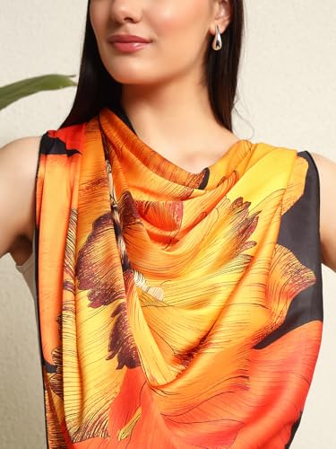 Image of Ravaiyaa - Attitude is everything Women Silk Digital Print Large Square Scarf Breathable Lightweight Neckerchief Printed Headscarf 40 inch x 40 inch Inch