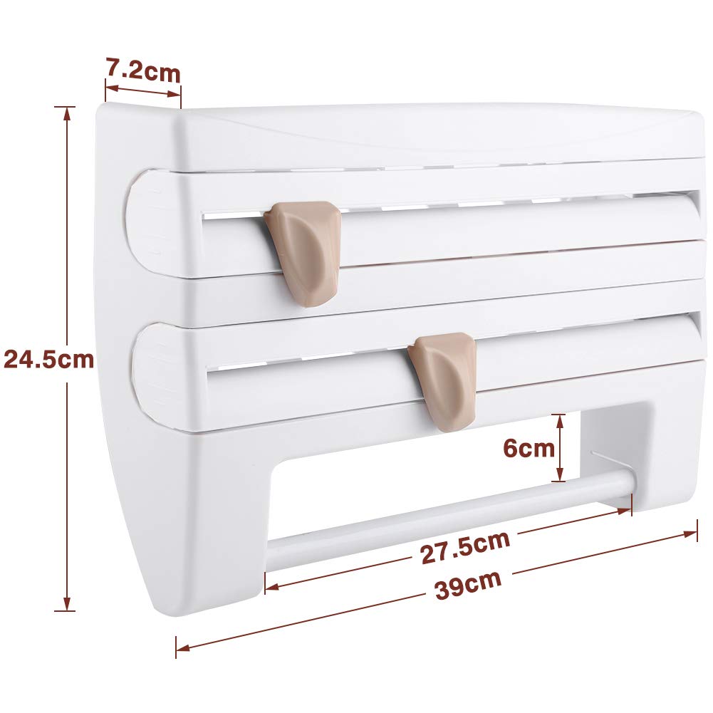 Dérouleur Mural Parat, Distributeur Papier Aluminium Et Film Devidoir Essuie Tout Mural avec Lames tranchantes, dévidoir Mural Porte essuie Tout, Support de Rangement Cuisine (Blanc)