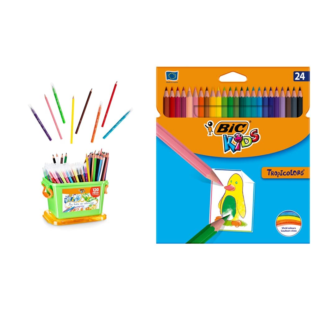 BIC Kids, My Colouring Box, Colori per Bambini, Set Colore con 60 Matite Colorate + 60 Pennarelli Colorati & Kids Matite Colorate, Colori Per Bambini A Casa E A Scuola
