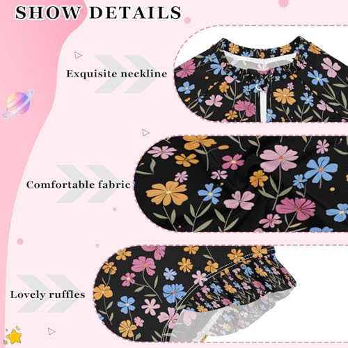 ALAZA Blue Orange Blossom Flower Girls One Piece Swimsuit Long Sleeve Rash Guard Swimsuits UV 50+ Swimwear Zipper4