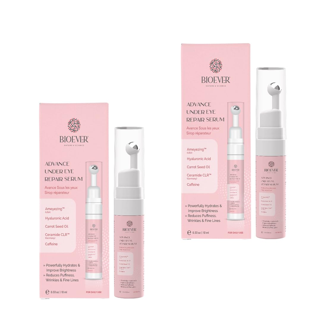 Bioever Under Eye Serum in Ameyezing,Ceramide CLR, Caffeine,Hyaluronic Acid & Carrot Seed Oil | For Reducing Dark Circles, Puffiness, anti Wrinkles, Crows Feet-10ML rool on Pack of 2