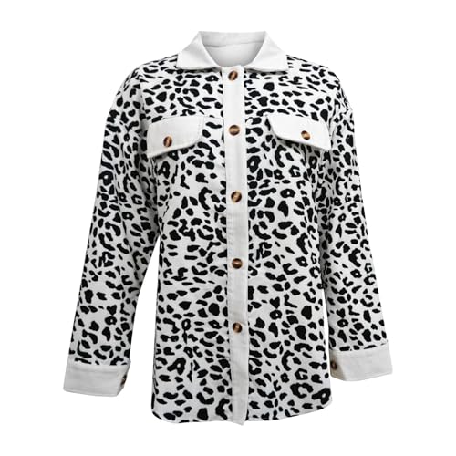 Womens Shacket Jacket Casual Leopard Print Cardigans Coat Corduroy Button Down Long Sleeve Blouses Lightweight3