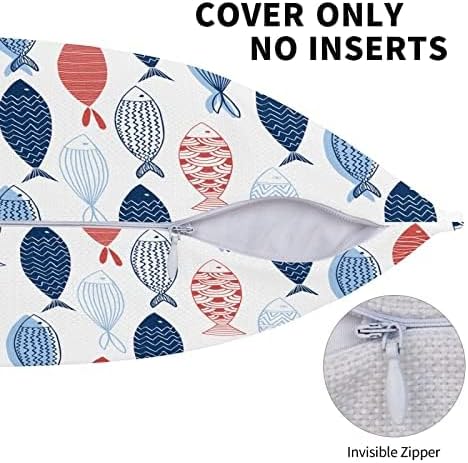 bassyil Fish Throw Pillow Covers Decorative Linen Pillow Cases Set of 2 Square Cushion Cover for Couch Sofa Bedroom Patio 18x18 Inch - Image 3