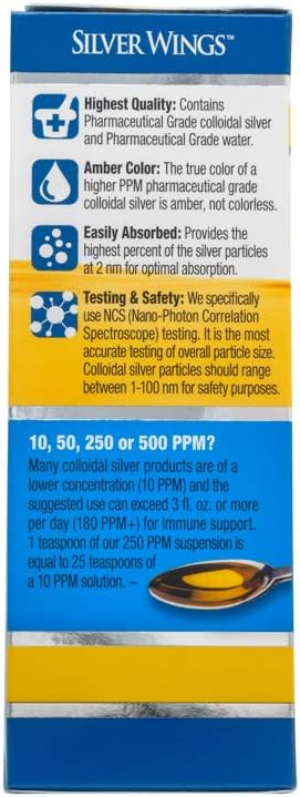 Natural Path Silver Wings Dietary Mineral Supplement, Colloidal Silver, 250 PPM, 4 Fl Oz : Health & Household