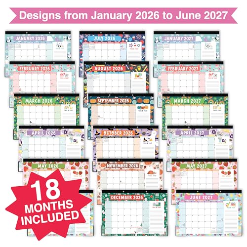 Image of Hadley Designs Large Teacher Desk Calendar 2026-2027 - Desktop Calendar 2026, 18-Month Academic Desk Calendars for School, Home & Office, Cute Classroom Must Haves, Back to School Teacher Gifts