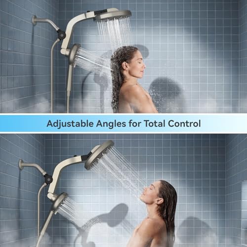 Image of INAVAMZ High Pressure Rain Shower Head Combo with Magnetic Handheld Nickel | Dual Shower System with Rainfall Showerhead and 8-Spray Handheld, Magnetic Dock, Adjustable Angle, Power Jet for Cleaning
