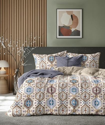 Image of VOMZER 320 TC Cotton Feel All Around Elastic Fitted Bedsheets King Size, Premium Fitted Bedsheets King Size for Double Bed with 2 Pillow Covers, Size- 78 inch x 72 inch (Desert Mosaic)