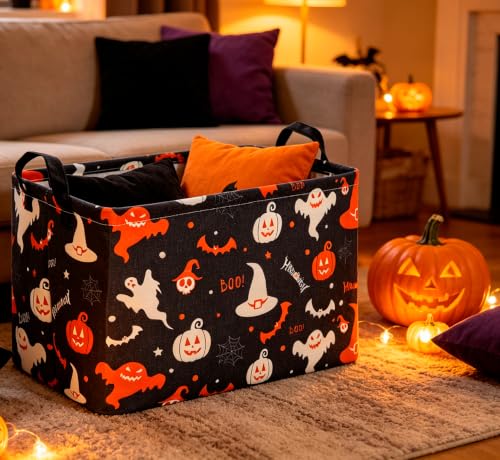 Image of CLOCOR Rectangular Storage Basket Empty,Gift Basket,Waterproof Storage Bin with Handles,Room Decor(Black Halloween Basket)