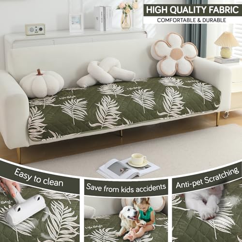 Image of HOKIPO Printed Waterproof + Anti-Slip + Quick Dry Sofa Seat Mats, Palm Leaves Olive - Length 120cm (AR-5231-P8)