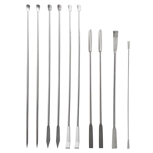 10 espátulas de laboratorio de acero inoxidable para micromuestreo de doble extremo, cucharas medidoras de laboratorio, kit de cucharas medidoras