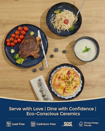 Image of Plates and Bowls Sets, 16 Pieces Dinnerware Set for 4 with Pasta Bowls, Handmade Dishes Set, Chip Resistant Dishware Sets, Microwave Safe Dinner Set, Designed for Interactive Meals, Starry Blue