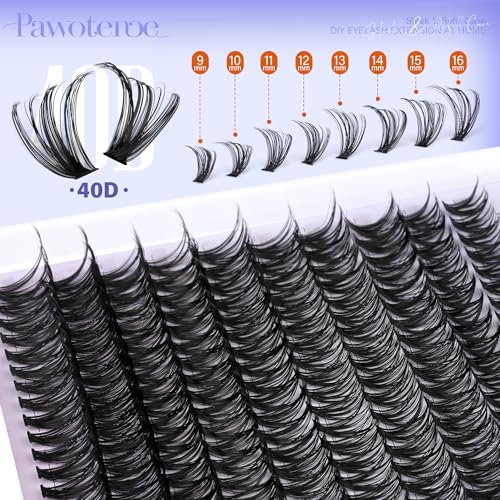 Image of Pawotence Lash Clusters 200pcs Individual Lashes 40D Cluster Eyelash Extensions 9-16mm Eyelash Clusters Lash Extensions for Self Application (40D, 0.07D, 9-16mm)