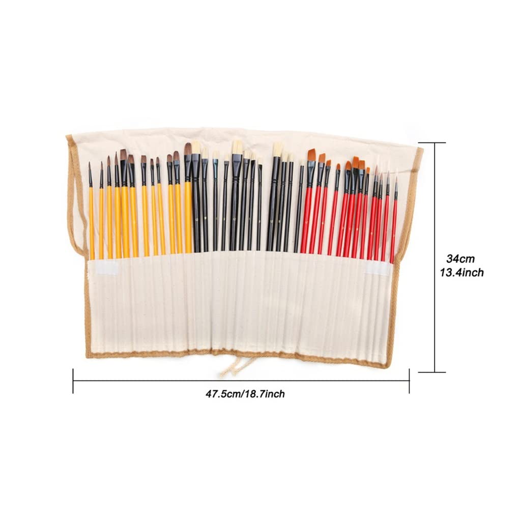 XBTGS Juego de 38 pinceles de pelo sintético natural con estuche de pinceles, suministros de arte, acuarela y pincel de pintura al óleo,