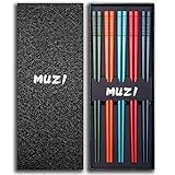 Fiberglass Chopsticks Reusable Chopsticks Dishwasher Safe 5 Pairs 9.4 Inches/24cm Matte Non-Slip Home Hotel Restaurant Dining Tools, Japanese Chop Sticks Gift Sets, Solid Colors