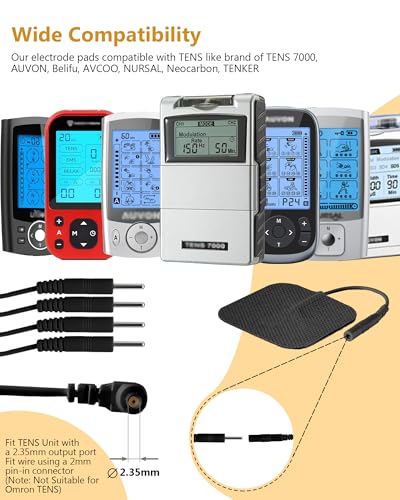 Image of TENS Unit Electrode Pads (20PCS) with Free 1 /4 Wire Cable - Universal 2x2 Replacement Pads for TENS EMS Muscle Stimulator - Compatible with TENS 7000 /3000, AUVON, Belifu, AVCOO, Neocarbon, TENKER