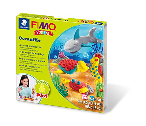 Fimo Kids Form&Play - Set 'Le Monde Sous-Marin' 4 Pains Pâte À Modeler 42 G Assortis + 1 Outil De Modelage + 1 Décor + Notice D'Utilisation Détaillée
