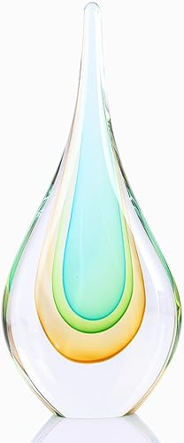 DOVDOV Escultura de vidrio soplado, estatua de lágrima de arte de vidrio verde claro, decoración temática única del océano para oficina, estantería,