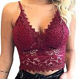 Onsoyours Klassische BHS für Damen Spitze Sexy BH Ohne BüGel Große Größen Dessous Sexy Bralette Push Up Gepolstert Bra Unterwäsche V-Ausschnitt Leibchen Crop Oberteile A Weinrot L