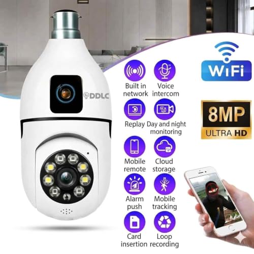 Image of DDLC 4MP /8MP WiFi Smart Light Bulb Camera for Home | Full HD | Color Night Vision | Two Way Audio | Wireless Indoor Security Camera with Mobile App V380 Pro (Dual Lens Light Camera)
