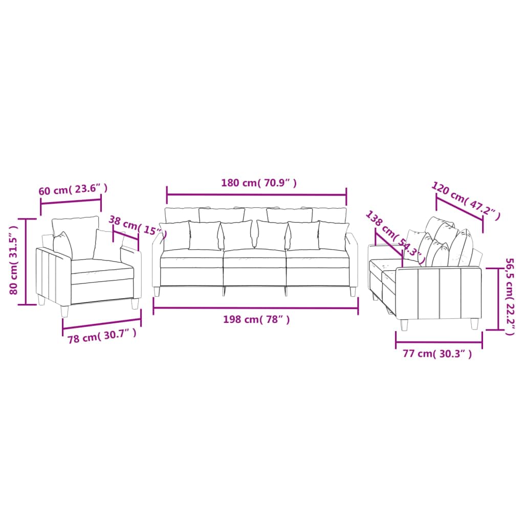 vidaXL Set di Divani 3 pz con Cuscini Grigio Scuro in Tessuto