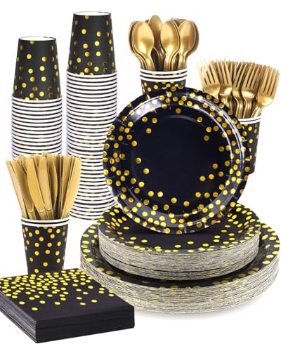 Lzerking 364 PCS Black and Gold Party Supplies, 52 Sets...