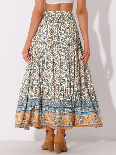 Allegra K Boho Skirt for Women's Casual Peasant Floral Bohemian Tassels Elastic Waist Maxi Skirts3