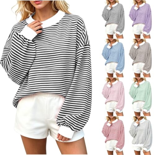 Mock Neck Sweatshirt for Women Striped Oversized Long Sleev Casual Tops - image 1