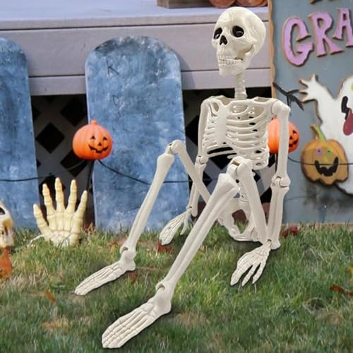 Esqueleto articulado de Halloween para decoración exterior de jardín y cementerio terrorífico 8