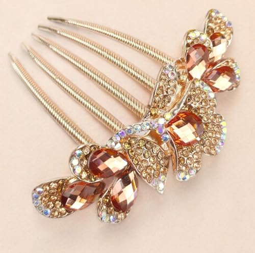 Image of BellaStella 1 Pcs Premium Rhinestone Metal Side Hairpin - Elegant Decorative Hair Bun Comb for Bridal, Wedding & Party Hairstyles - Stylish Hair Accessory for Women & Girls