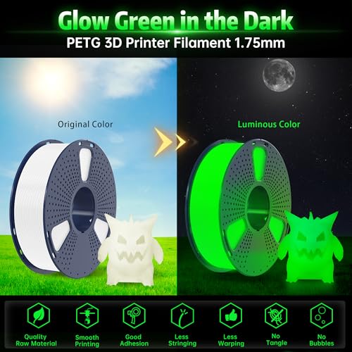 Image of SUNLU PETG Glow in The Dark Filament, Luminous PETG 3D Printer Filament 1.75mm, High Brightness and Long Time Filament, Dimensional Accuracy + /- 0.02mm, 1kg Spool. (White, Glow Green)