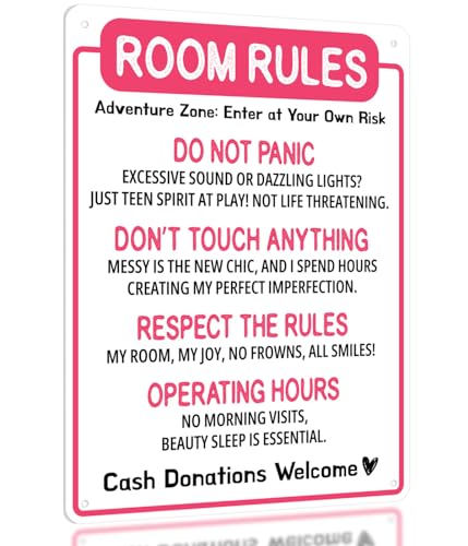 Funny Room Rules Sign - Cute Room Rules Sign for Teen Girls, Pink Preppy Room Decorations, Cute Teenage Door Sign & Fun Gifts for Birthday, Holidays (Room Rules)