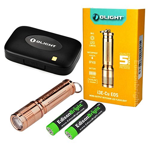 Olight I3E 120 Lumen solid copper body LED Flashlight with 2 X EdisonBright AAA batteries