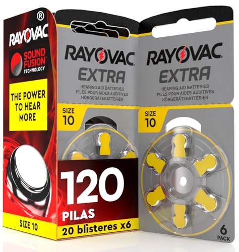 120 Baterías para Audífonos Rayovac Extra Tamaño 10 Tecnología Suond Fusion - 20 Blisters de 6 Baterías