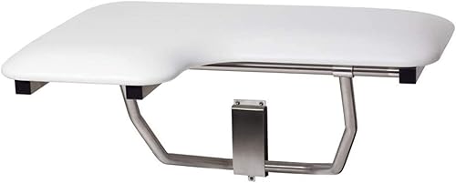 Seachrome Asiento de ducha Lift-Assist, mano derecha en forma de L, ADA, montaje en pared, acolchado blanco Naugahyde