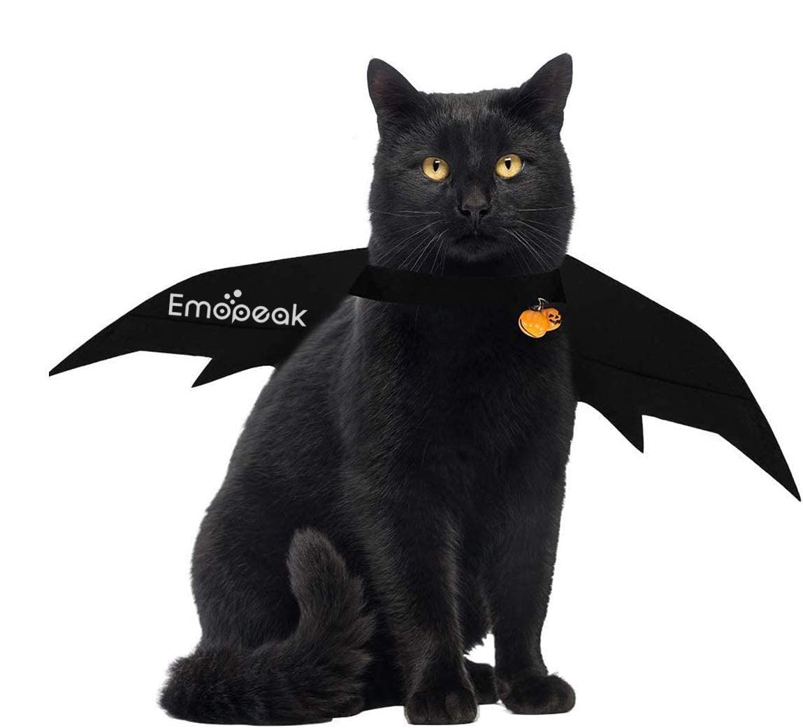 EmopeakHalloween Pet Costume, Bat Wings with 2 Bells Cosplay for Puppy Dog and Cats-Bavy Black