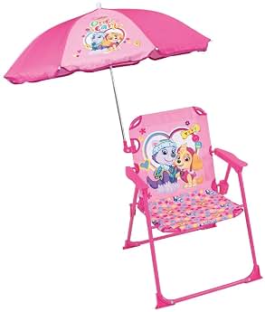 Fun House 5XL.38,5 x P Ø65 cm para niño, diseño de Patrulla de niña Stella Everest Silla Plegable Camping Dimensiones: 38,5 XL.38,5 x P.37,5 cm + Parasol Ø 65 cm, Rosa