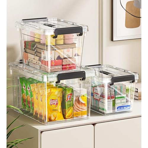 Image of Ash & Roh Plastic Storage Box /Bin /Container with Locking Lid - Sturdy and Versatile Home Organizer, Available in Multiple Size. (1, HEAVY TRANSPARENT, COMBO SET)