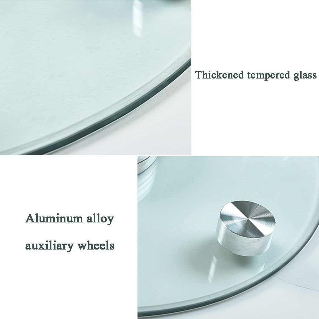 Tempered Explosion-proof Glass Turntable Lazy Susan Enlarged Bottom Aluminum Alloy Turntable with 6 Anti-swing Auxiliary Wheels (Diameter 60/70/80CM)