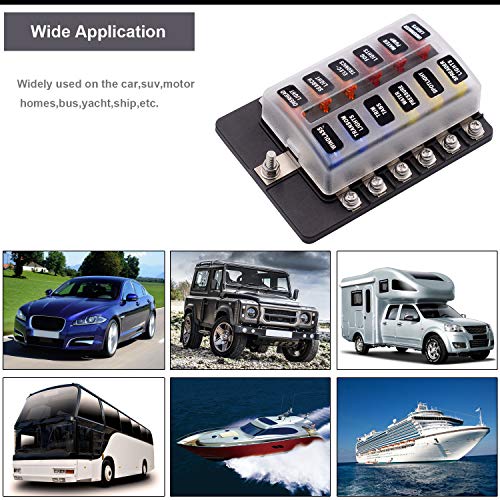 Ajcoflt Caixa de fusíveis de lâmina de 12 vias, bloco de caixa de fusíveis com indicador de aviso de