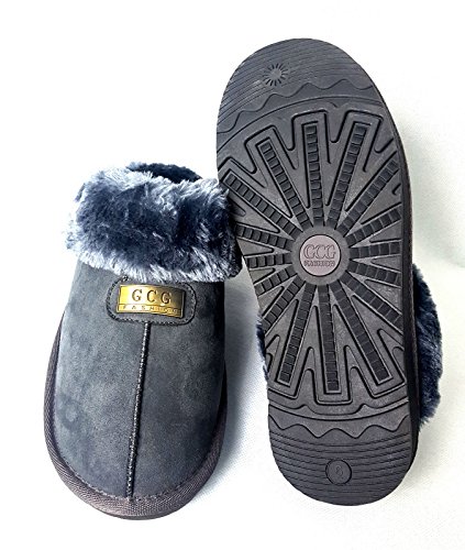 GCG Geniune Ladies Faux Sheepskin Slippers Mules Non Slip Hard Sole Womens GREY 8