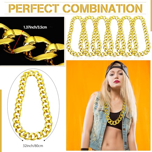 Tatuo 2 Pcs Halloween Chunky Big Gold Chain Necklace Giant Fake Plastic Gold Chain for 80s 90s Hip Hop Rapper Props Men Costume Accessory, 32 Inch2