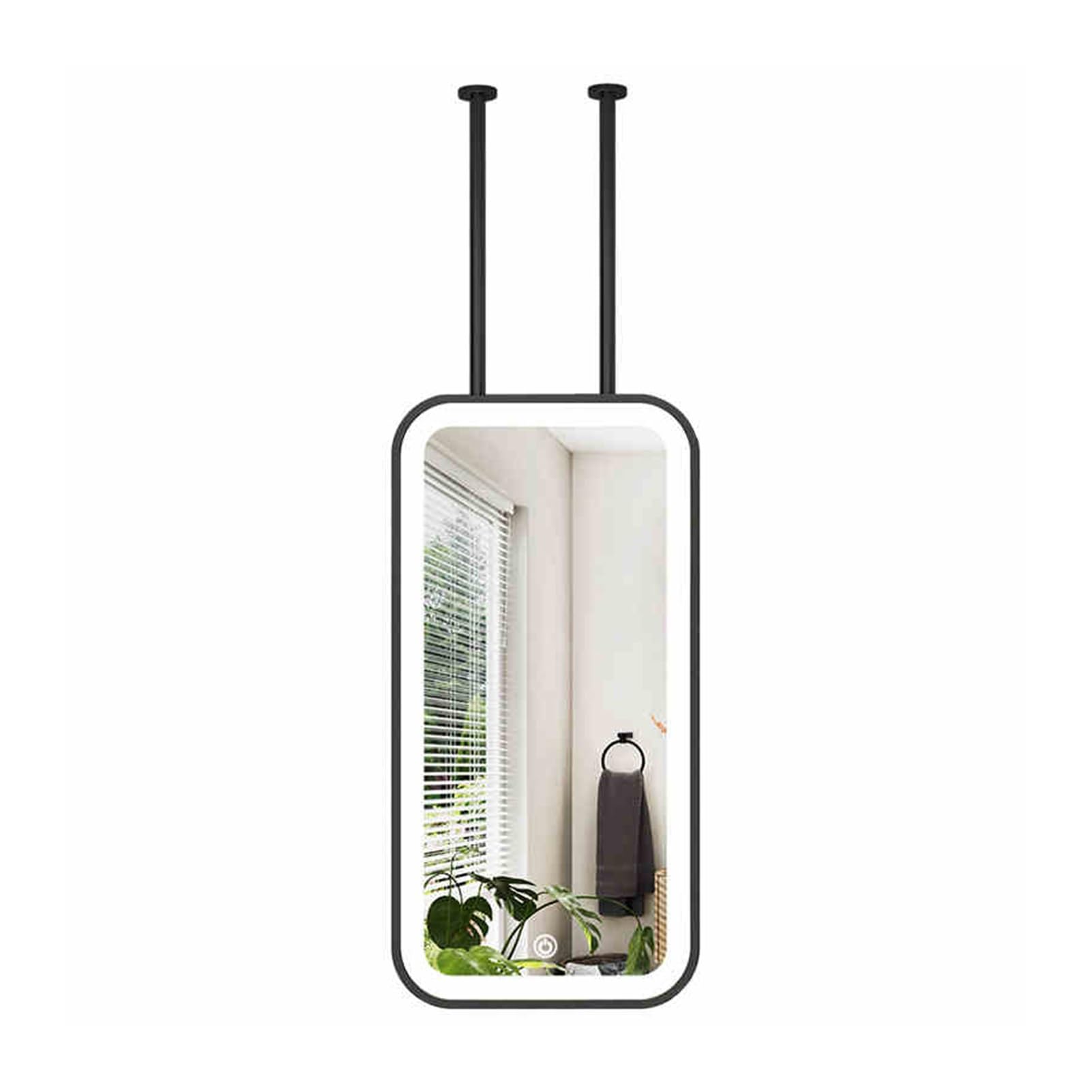 MESOVFCA Hanging Bathroom Vanity Mirror, Rectangular Ceiling with LED Light, 3 Adjustable Colors, Suitable for Entryways, Closets, and Homes(Black,50x90cm)